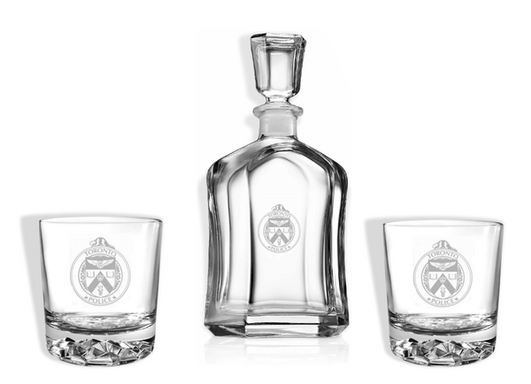 TORONTO POLICE ETCH DECANTER SET